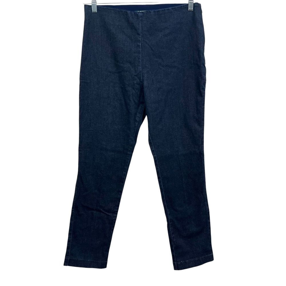 Lauren Ralph Lauren Women Jeans Stretch Elastic Waist Flat Front Zip Blue Sz 12*